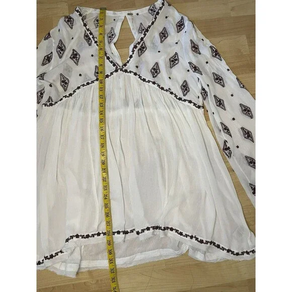 Free People Diamond Embroidered Peasant Long Sleeve Tunic Dress Top Size Medium - Picture 9 of 12